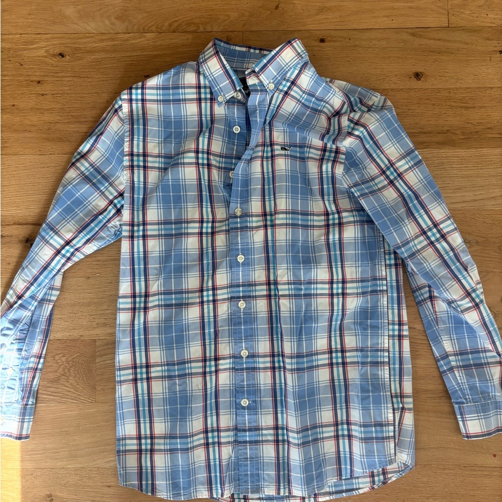Vineyard Vines Blue and Red Plaid boys Shirt. Size 18